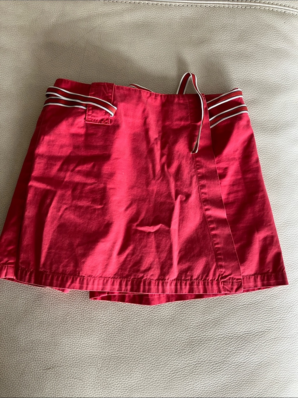 Women’s Red Mini Skirt with Striped Waistband